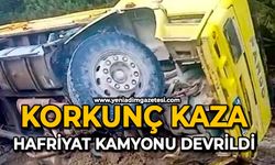 Korkunç kaza: Hafriyat kamyonu devrildi