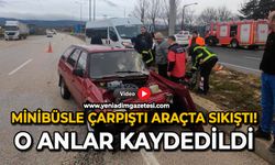 Minibüsle çarpıştı, araçta sıkıştı: O anlar kaydedildi