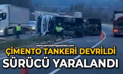 Çimento tankeri devrildi: Sürücü yaralandı