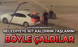 Belediyeye ait kaldırım taşlarını böyle çaldılar