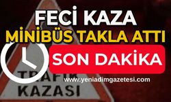 Feci kaza: Minibüs takla attı