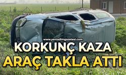 Kontrolden çıkan hafif ticari araç takla attı