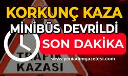 Korkunç kaza: Minibüs devrildi