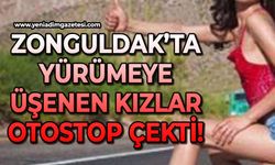 Zonguldak'ta yürümeye üşenen kızlar otostop çekti!