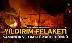 Yıldırım felaketi: Samanlık ve traktör küle döndü
