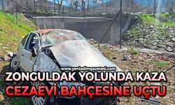 Zonguldak yolunda kaza: Cezaevi bahçesine uçtu