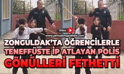 Öğrencilerle teneffüste ip atlayan polis, gönülleri fethetti