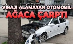 Virajı alamayan otomobil, kaldırımda ağaca çarptı