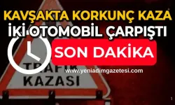 Kavşakta iki otomobil çarpıştı: Yaralılar var