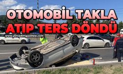 Otomobil takla atıp ters döndü