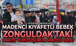 Madenci kıyafetli bebek Zonguldak'taki 1 Mayıs yürüyüşünün simgesi oldu