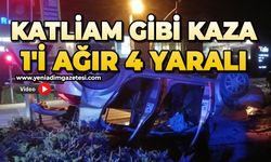 Motosiklet ile çarpışan otomobil takla attı: 1'i ağır 4 yaralı
