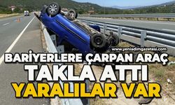 Bariyerlere çarpan hafif ticari araç ters döndü: Yaralılar var