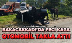 Bakacakkadı'da feci kaza: Otomobil takla attı