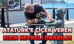Atatürk’e çiçek veren kızın heykeli onarıldı