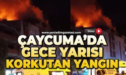 Çaycuma'da 4 katlı binanın çatısı alev alev yandı