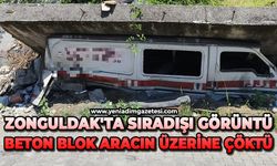 Zonguldak'ta sıradışı görüntü: Beton blok aracın üzerine çöktü