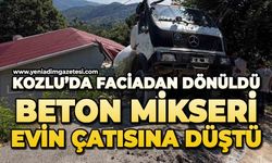 Kozlu'da faciadan dönüldü: Beton mikseri evin çatısına düştü