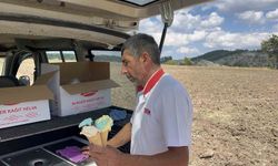 Tarlaya dondurma servisi: Mobil dondurmacı sıcak altında çalışan çiftçileri serinletiyor