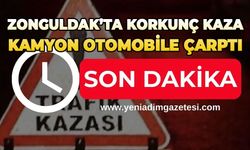 İlçe merkezinde korkunç kaza: Kamyon otomobile çarptı