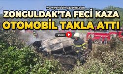 Otomobil durağa çarpıp takla attı