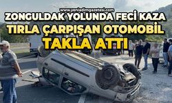 Zonguldak yolunda feci kaza: Tırla çarpışan otomobil takla attı