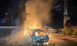 Otomobil ile büyükbaş hayvan yüklü tırın çarpışması sonucu yangın çıktı