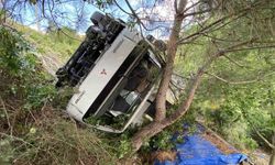 Yasak yola giren kamyon şarampole uçtu: Sürücü yaralandı