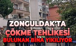 Zonguldak'ta çökme tehlikesi bulunan bina yıkılıyor