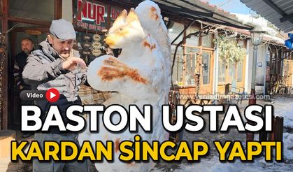 Baston ustasının kardan sincabı görenleri hayran bıraktı
