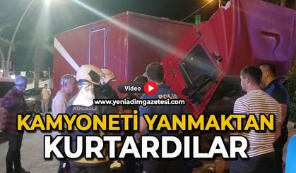 Kamyoneti yanmaktan kurtardılar