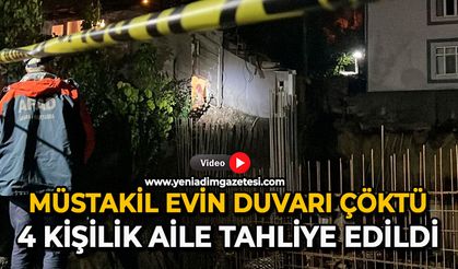 Müstakil evin duvarı çöktü: 4 kişilik aile tahliye edildi