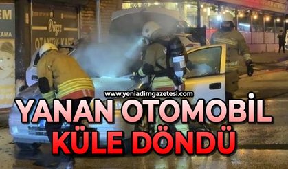 Otomobil alev alev yanarak küle döndü