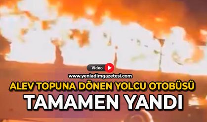 Alev topuna dönen yolcu otobüsü tamamen yandı