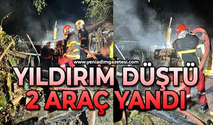 Yıldırım düştü: 2 araç yandı