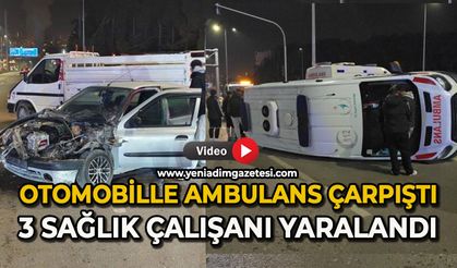 Otomobille çarpışan ambulans devrildi: 3 sağlık çalışanı yaralandı