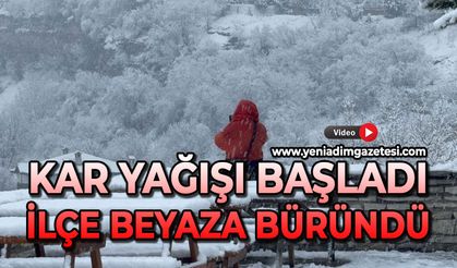 Kar yağışı başladı: İlçe beyaza büründü