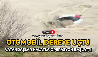 Otomobil dereye uçtu: Vatandaşlar halatla operasyon başlattı