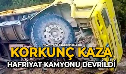 Korkunç kaza: Hafriyat kamyonu devrildi