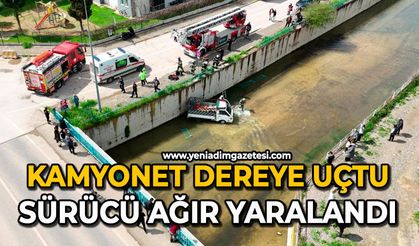 Kamyonet dereye uçtu: Sürücü ağır yaralandı
