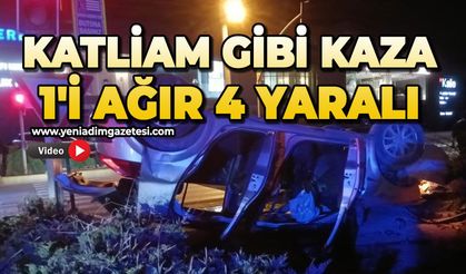 Motosiklet ile çarpışan otomobil takla attı: 1'i ağır 4 yaralı