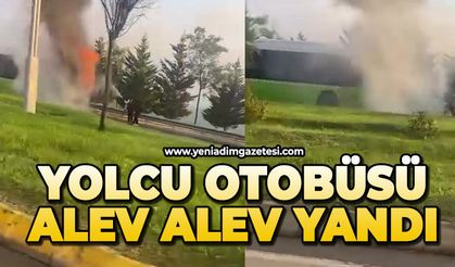 Yolcu otobüsü alev alev yandı