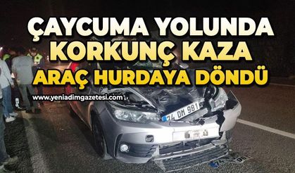 Çaycuma yolunda feci kaza: Araç hurdaya döndü