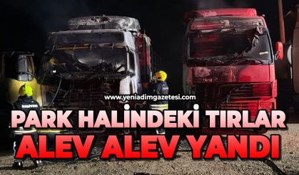 Park halindeki tırlar alev alev yandı