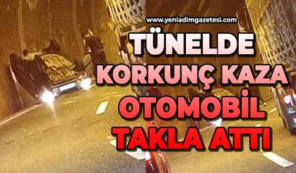 Tünelde korkunç kaza: Otomobil takla attı