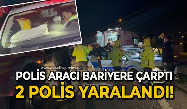 Polis aracı bariyere çarptı: 2 polis yaralandı!