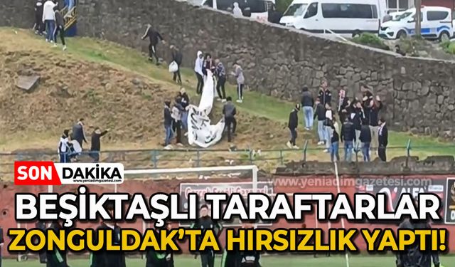 Zonguldak'ta hırsızlık: Beşiktaşlı taraftarlar boş tribünden pankart çaldı!