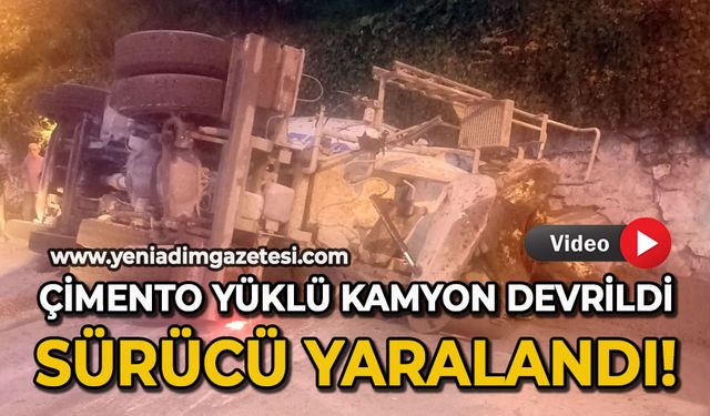 Çimento yüklü kamyon devrildi: 1 yaralı!