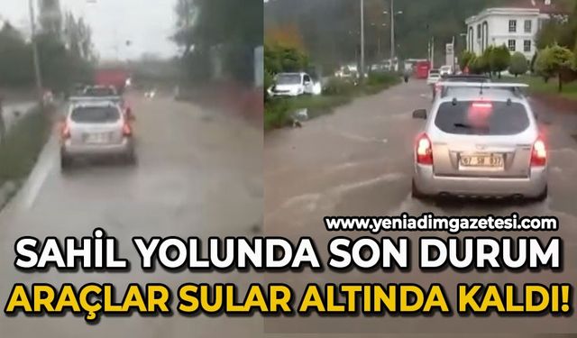 Sahil yolunda son durum: Araçlar sular altında kaldı