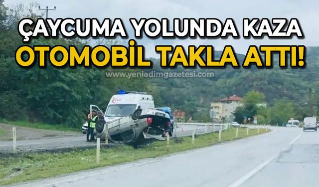 Çaycuma yolunda kaza: Otomobil takla attı!